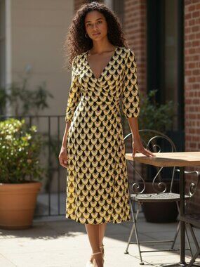 By Design Amelia Wrap Dess Florence Dandelion Print 3/4 Ballon Sleeve NWT